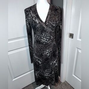 CAbi Brown Speckled Wrap Dress Long Sleeve Holiday Cocktail Size M